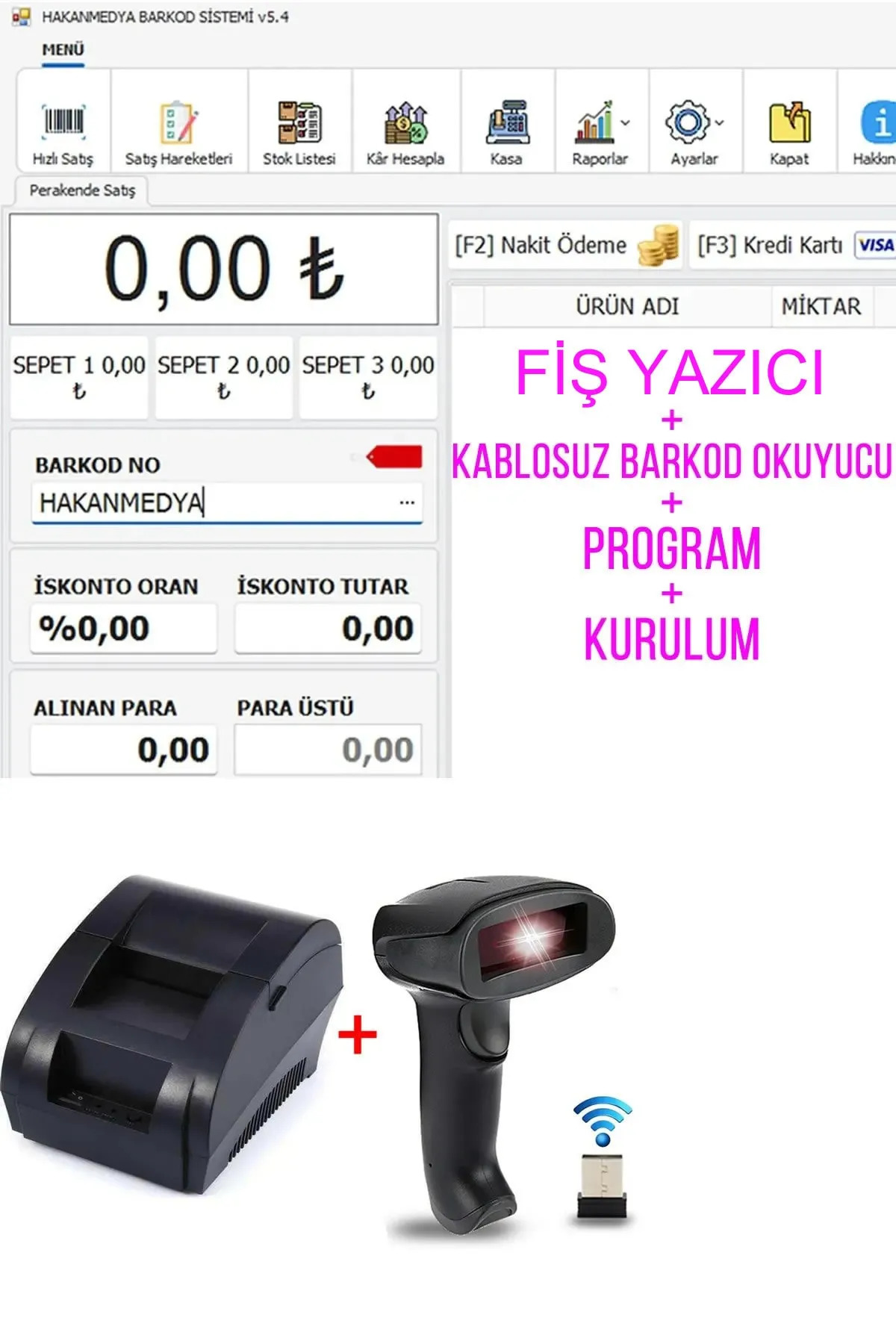 Tüm Firmalara Uyumlu Barkod Programı Fiş Yazıcı Ve Kablosuz Barkod Okuyucu Hepsi Bir Paket